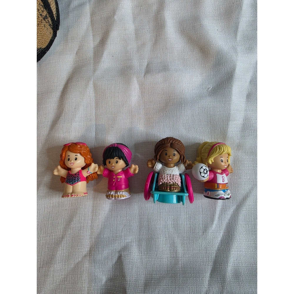 Fisher Price Little People Barbie Figures Lot 4 Wheelchair Soccer Swim Pajamas